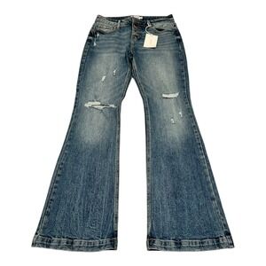 Cello Jeans Womens Size 5 Low Rise‎ Flare Leg Distressed Medium Wash Denim